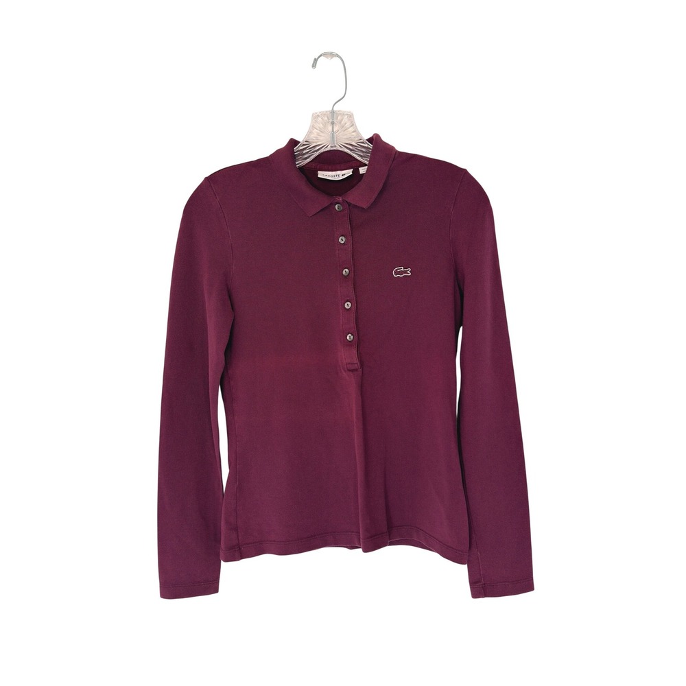 Lacoste Slim Fit Polo Shirt Long Sleeve Women's Burgundy Preppy Academia Small